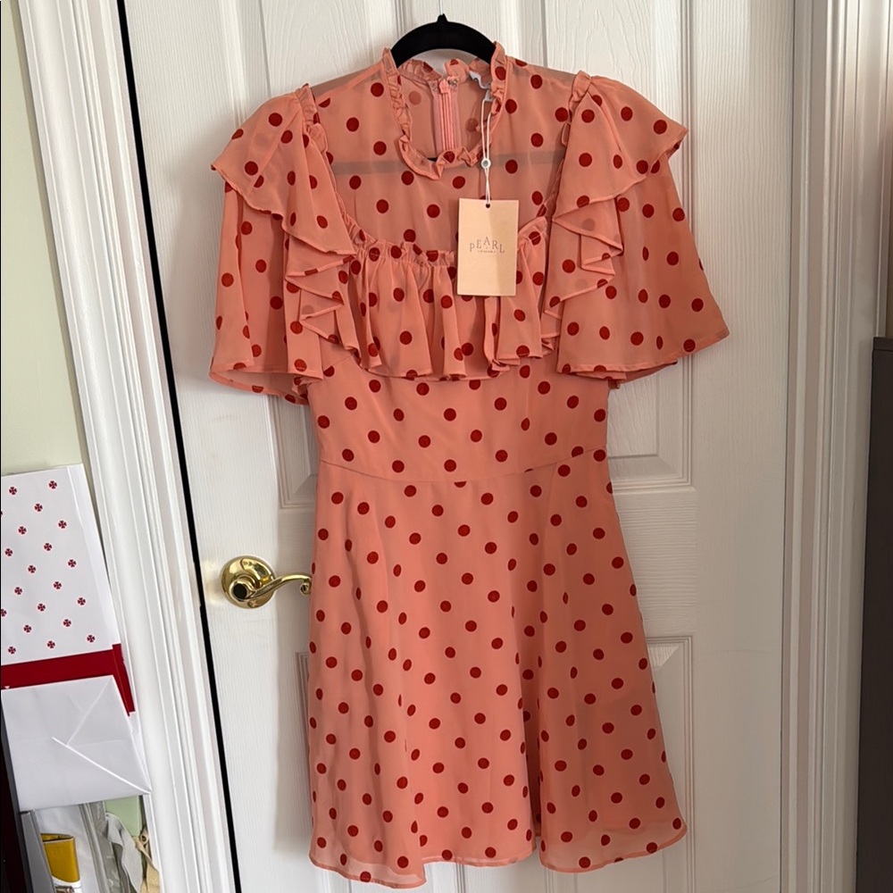 NWT Pearl by Lela Rose Rose Multi Polka Dot Dotted Ruffle Dress 2